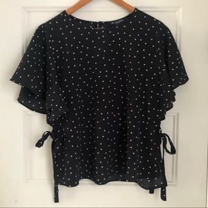 Star Print Flutter Sleeve Side Tie Blouse